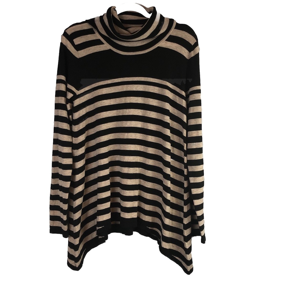 Joan‎ Vass Studio Womens Lightweight Large Sweater Turtleneck Striped Retro Wool